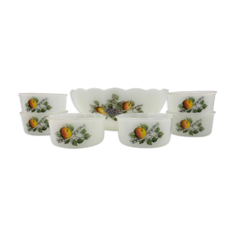 Arcopal france - opaline dessert service, "fruits de france" model - 1970s