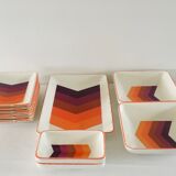 Service gien en porcelaine émaillée modèle "flèches" années 70