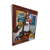 Mid-Century Modern Swedish "The Store" Vintage Figurative Oil Painting, Framed