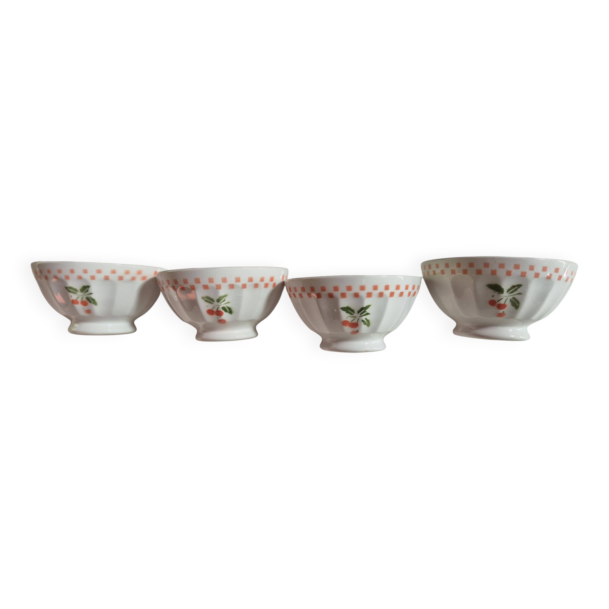 set of 4 vintage bowls with orange and cherry gingham checks