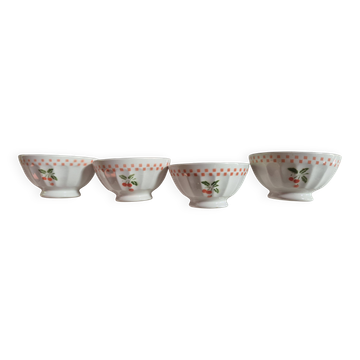 set of 4 vintage bowls with orange and cherry gingham checks