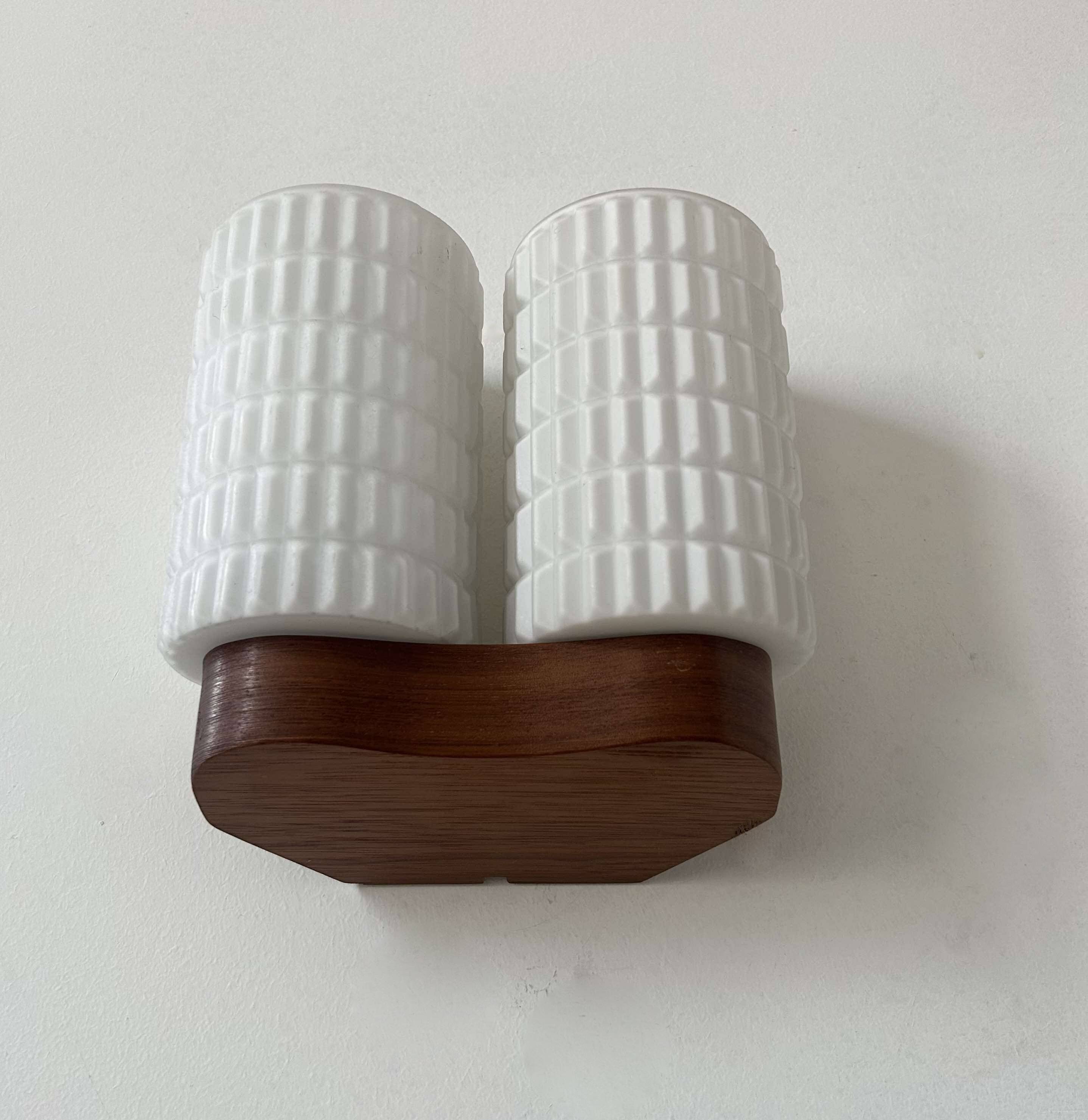 Vintage modernist teak and opaline wall lamp, Netherlands 1960s