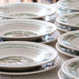 Service of vintage green plates in country English earthenware
