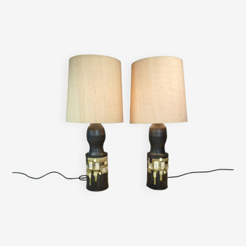 Set of 2 Ceramic Large Floor or Table Lamps by Georges Pelletier for Accolay, France 1960s