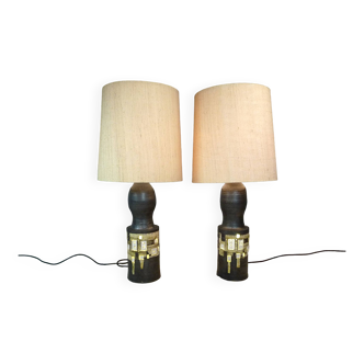 Set of 2 Ceramic Large Floor or Table Lamps by Georges Pelletier for Accolay, France 1960s