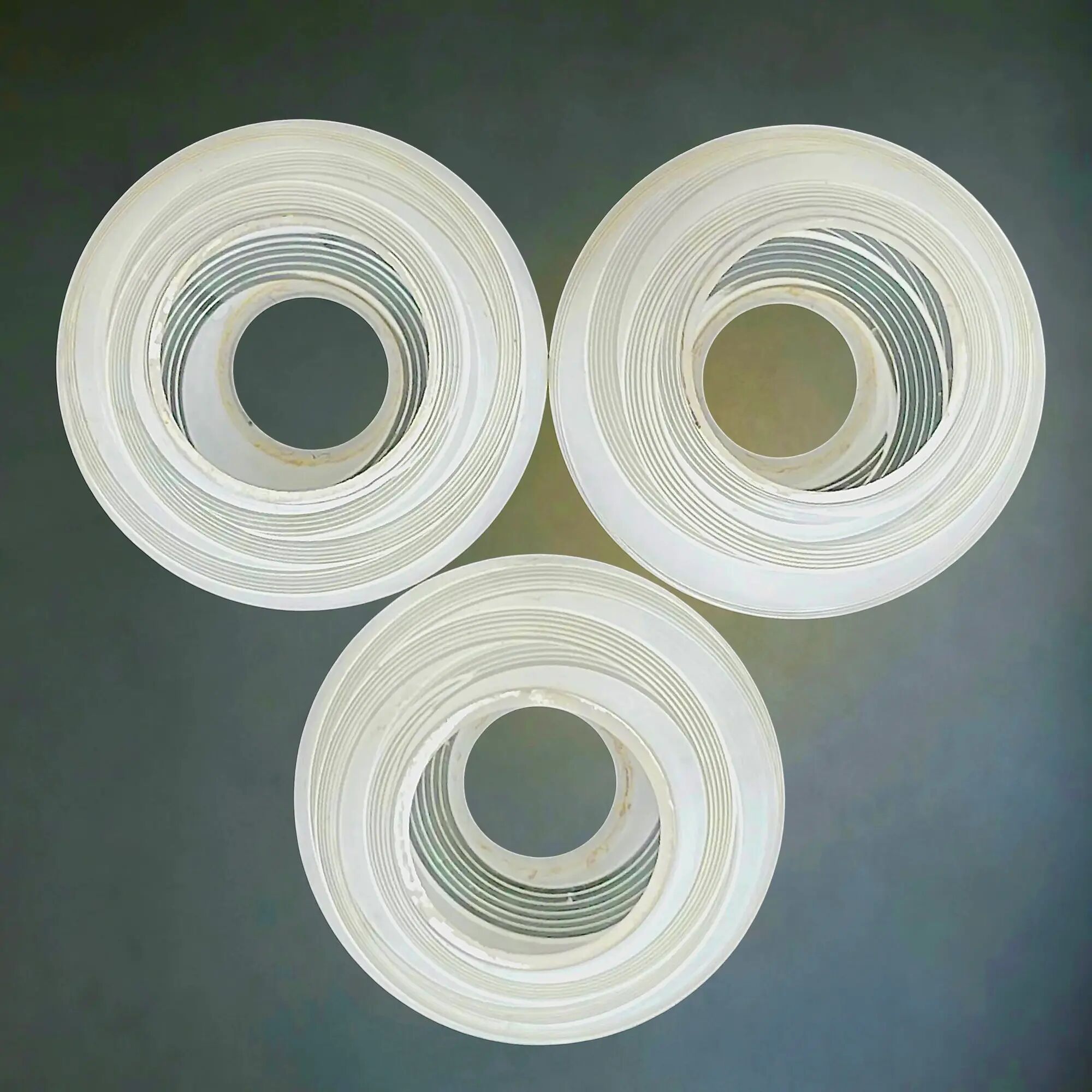 Three-light chandelier in brass and striated opaline glass – 1950s-60s