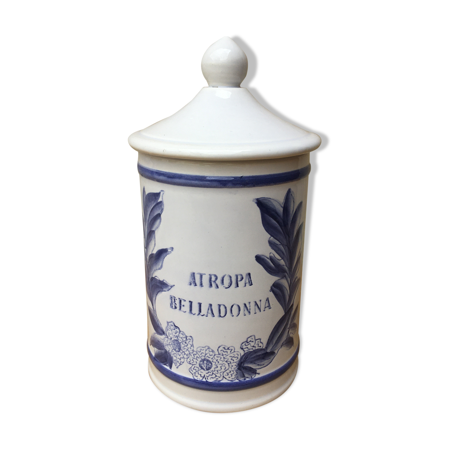 Blue and white pharmacy jar