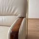 Beige leather sofa with solid wood frame