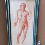 Large Sketch / Sanguine Painting of a Naked Man, signed ROULOT 66