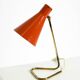 Beautiful, Large Mid-Century Modern Brass Table Lamp with a Brick-Red Shade