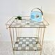 Vintage bar table, side table, glass trays, Eiffel legs.
