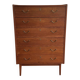 Vintage Danish "tallboy" chest of drawers in teak veneer.