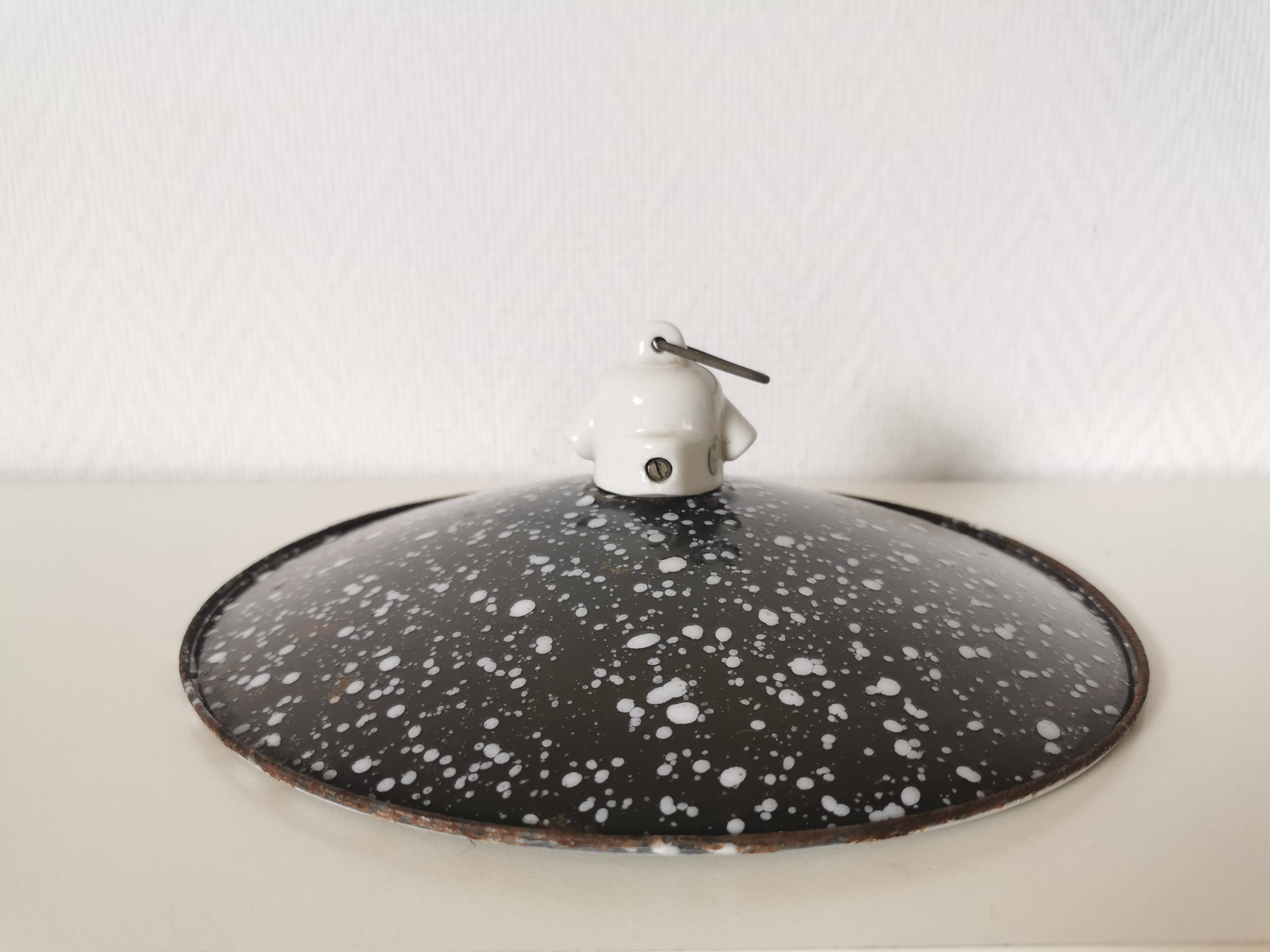white speckled enamelled metal lampshade