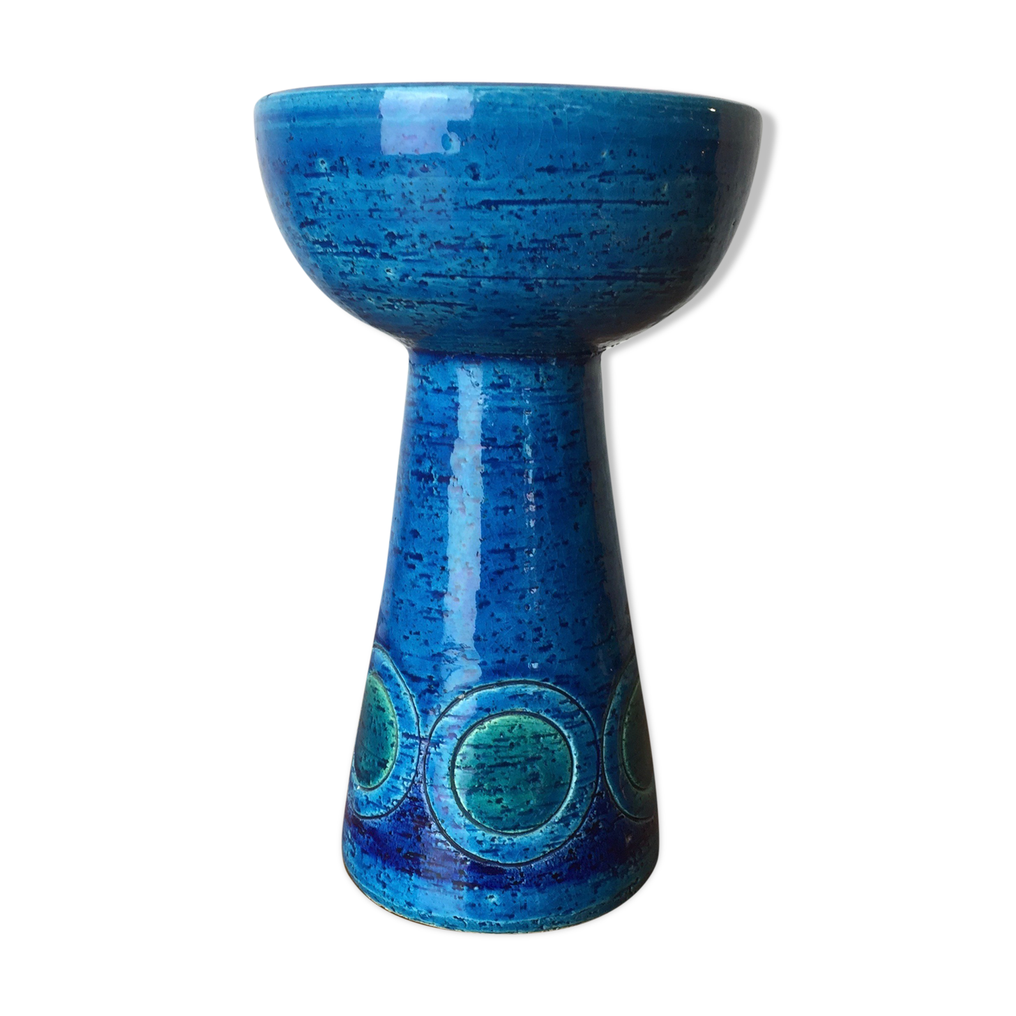 1970s blue ceramic candlestick