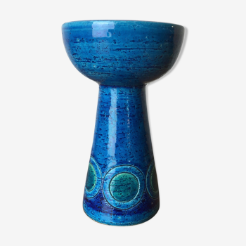 1970s blue ceramic candlestick