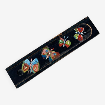 Old wooden pen tray painted butterflies flowers vintage