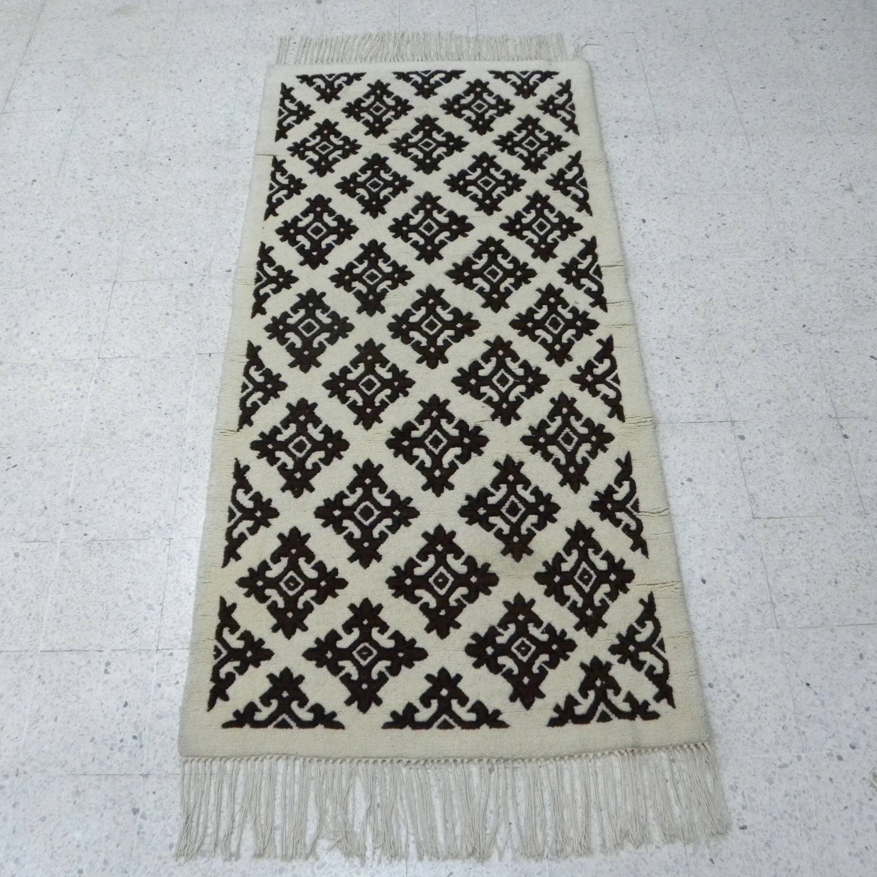 Large Berber Wool Runner – Black & Ecru Hallway Rug