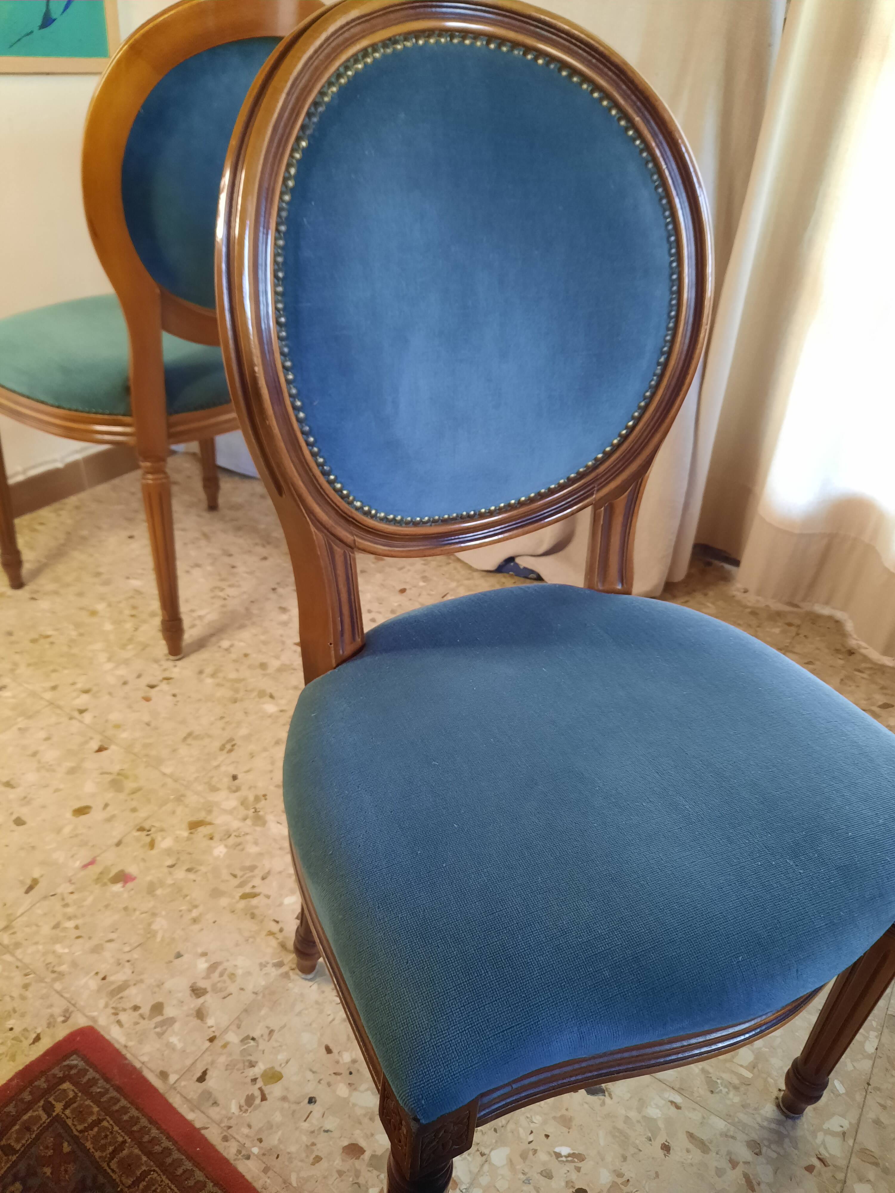 Pair of blue velvet medallion chairs