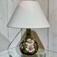 Blown glass lamp painted with a floral design, early 20th century.