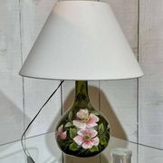Blown glass lamp painted with a floral design, early 20th century.