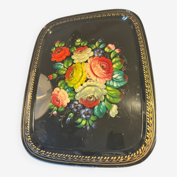 Old large rectangular Napoleon III tray with floral decoration.