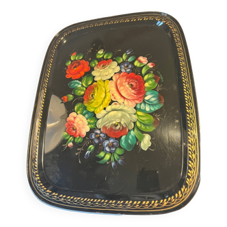 Old large rectangular Napoleon III tray with floral decoration.