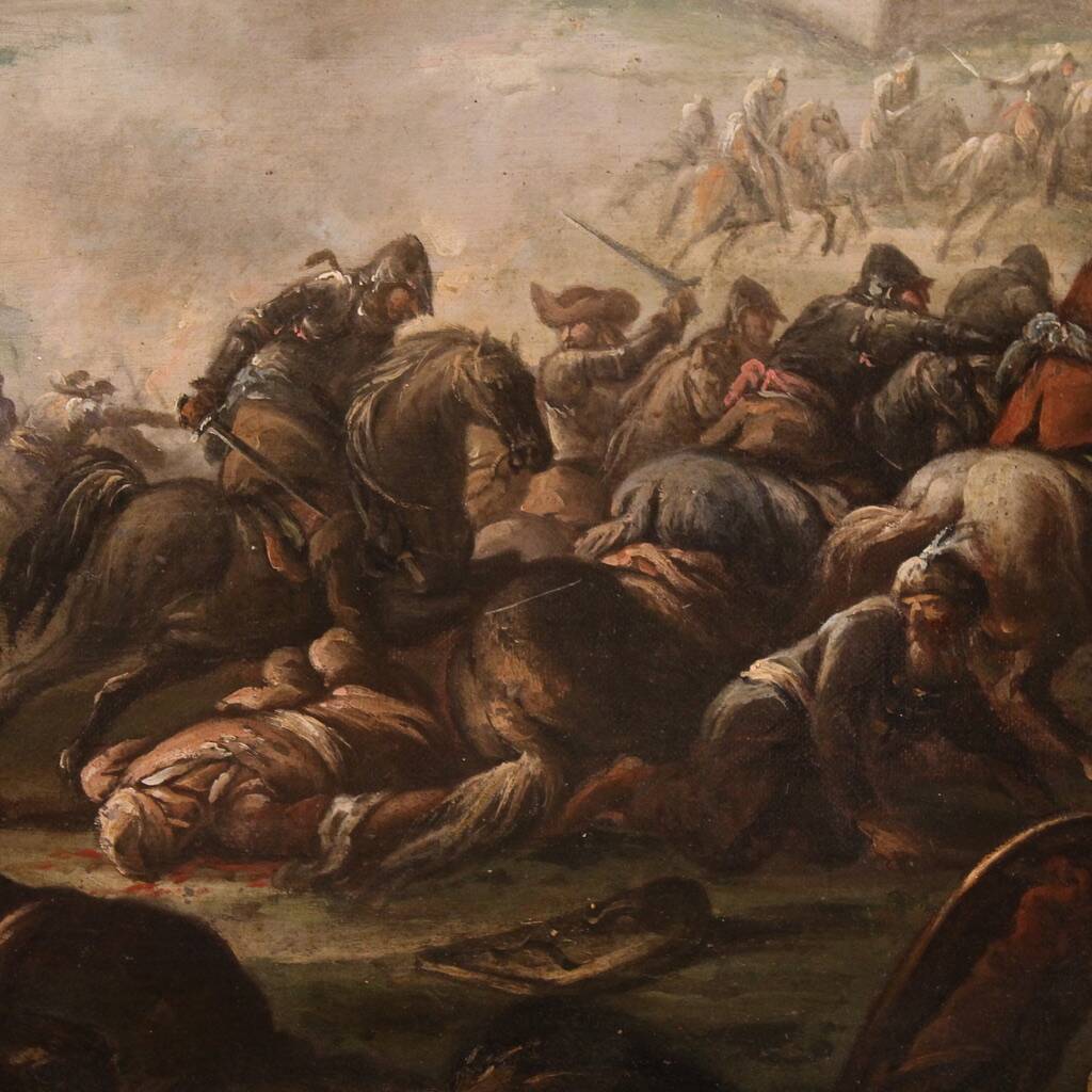 Great 18th-century Italian painting, battle between Christians and Ottomans