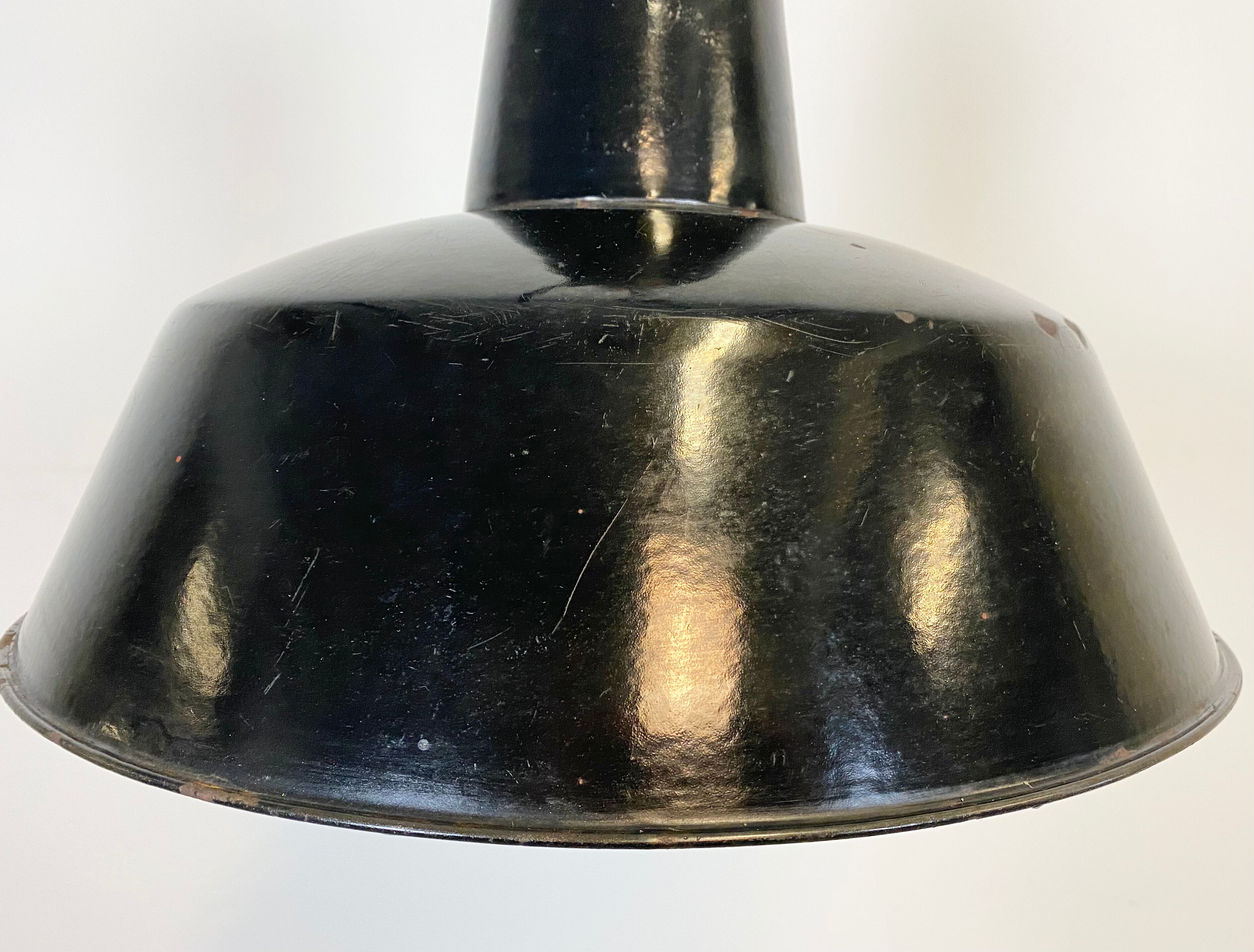 Black enamel industrial factory pendant lamp, 1930s