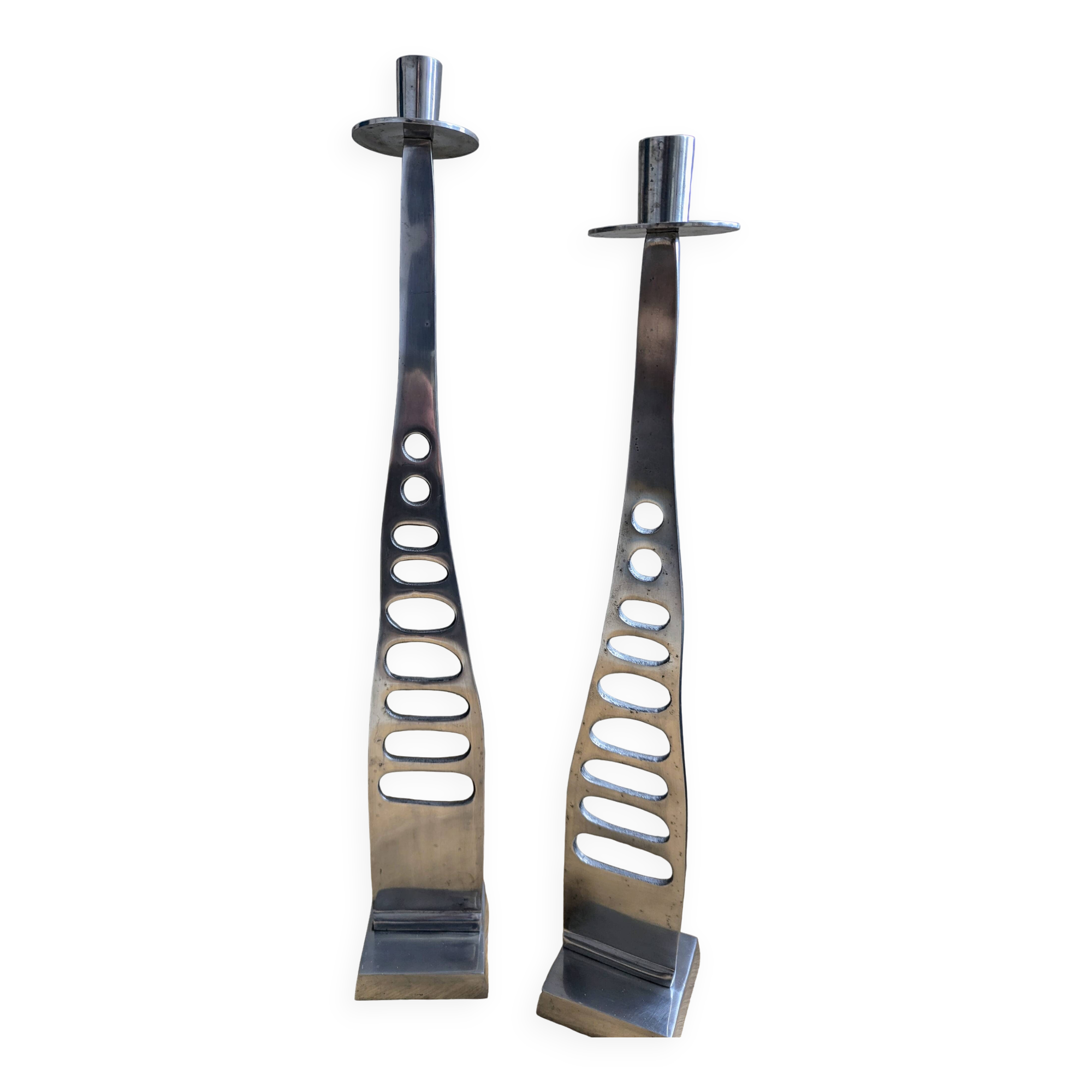 Very beautiful pair of large candlesticks on designer metal bases