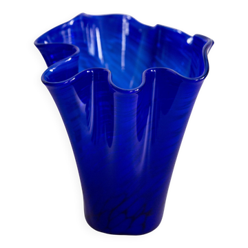 Vase artistique vintage bleu marine foncé milieu du 20e siècle