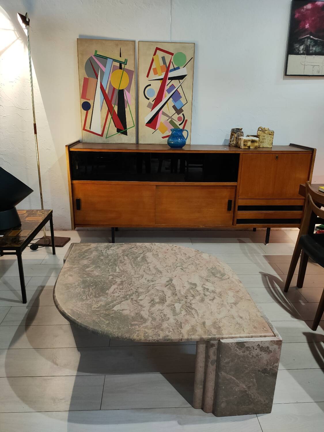 Marble coffee table, old pink water drop shape