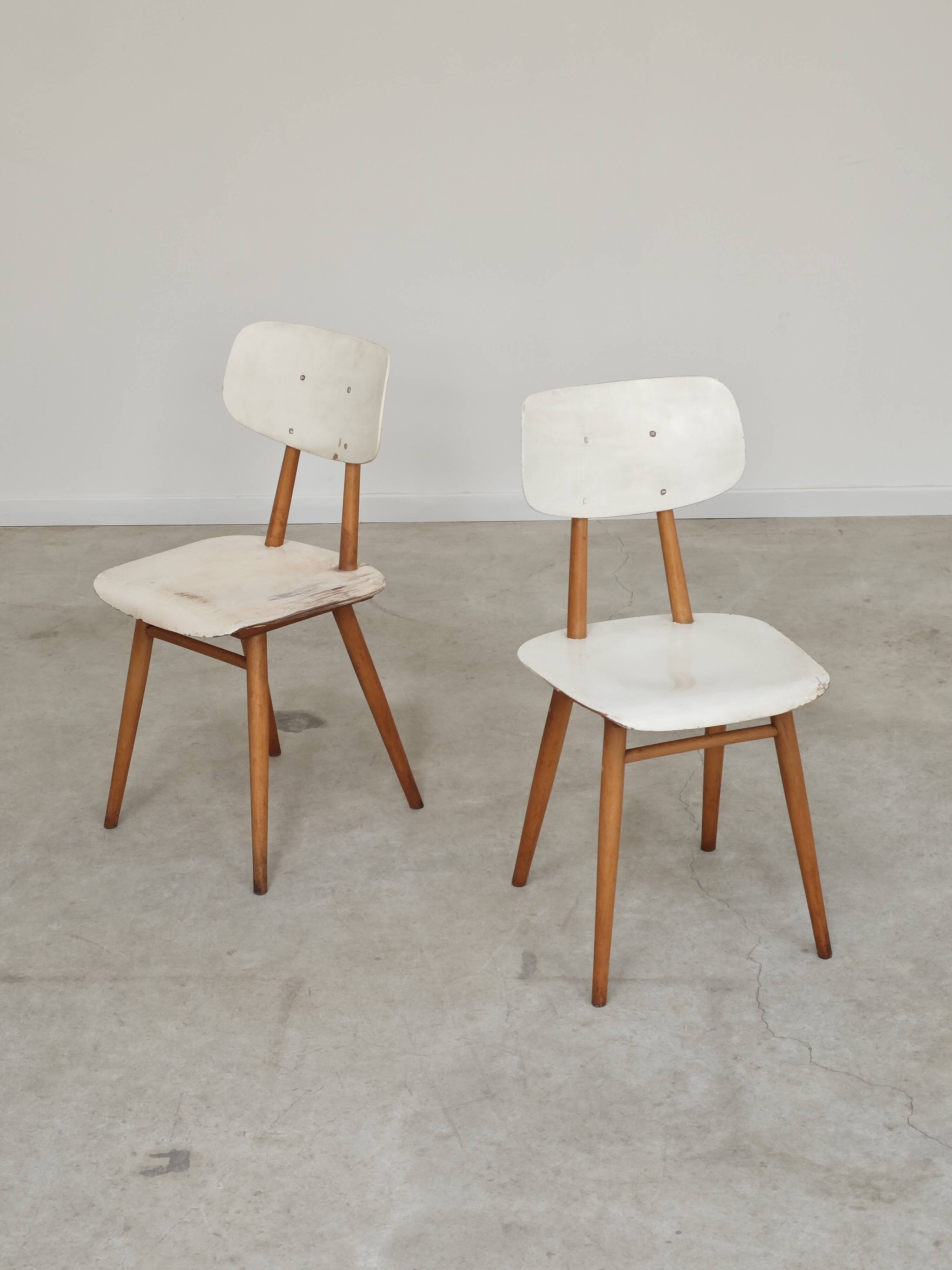 Pair of TON bystrice chairs, Thonet, white, Eastern Europe 1960.