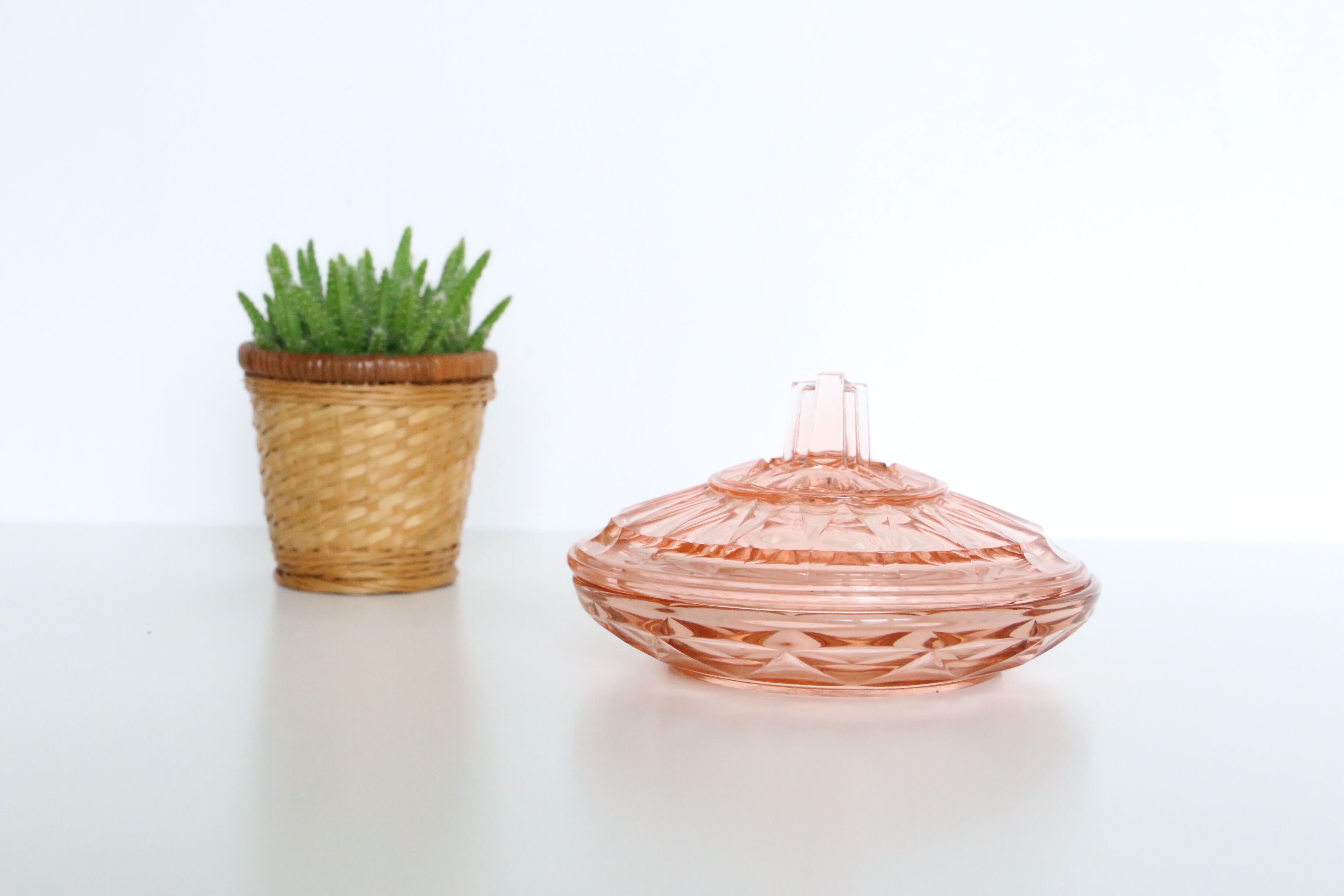 Pretty empty pink glass pocket, molded glass