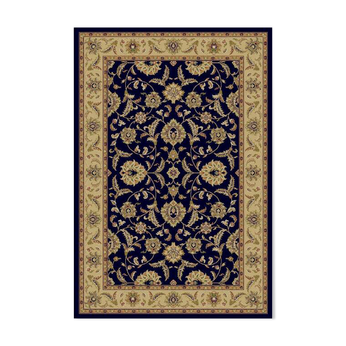 Classic Navy Blue and Gold Rug with a Refined Floral Design