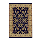 Tapis Classique Bleu Marine et Or avec un Design Floral Raffiné