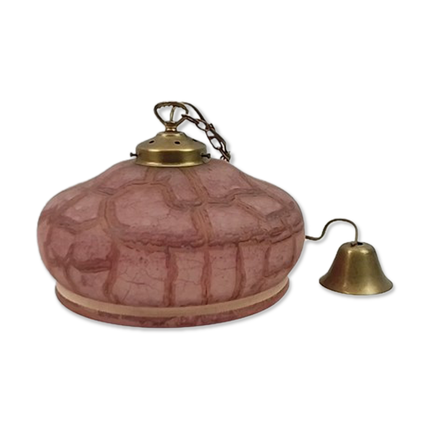 Round purple glass and brass chandelier