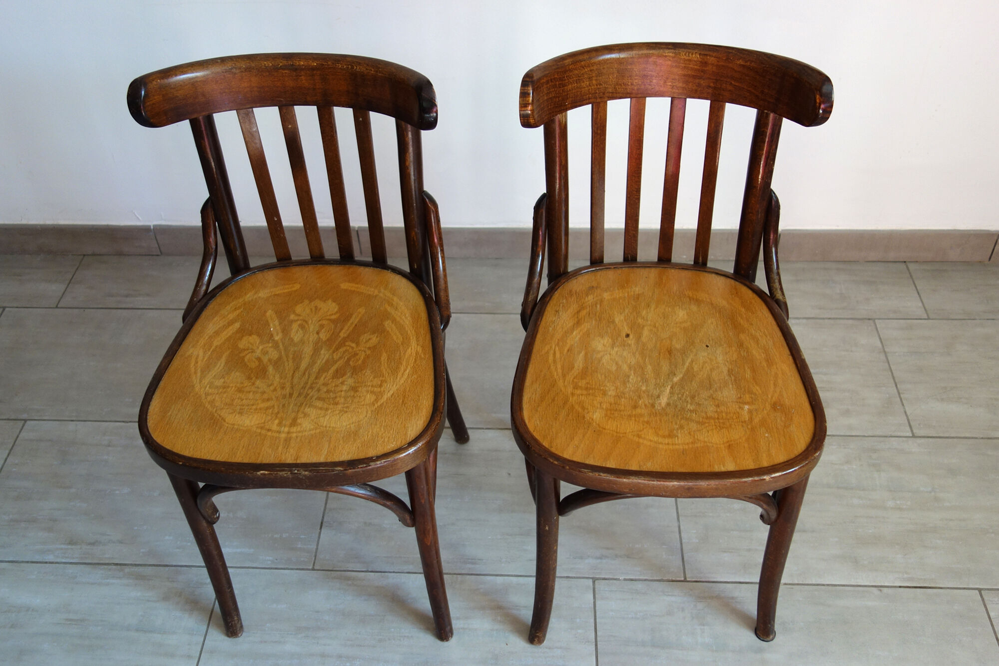 Pair of bistro chairs pattern flowers