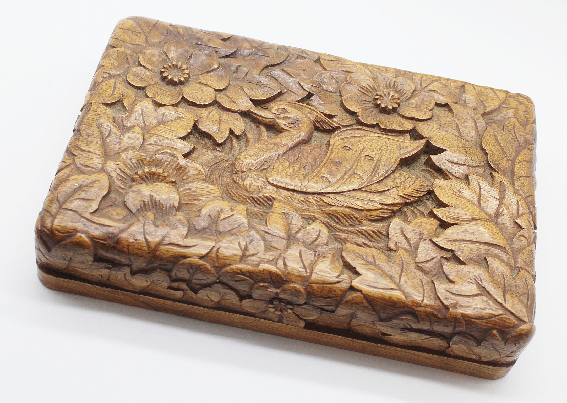 Carved wooden swan jewelry box