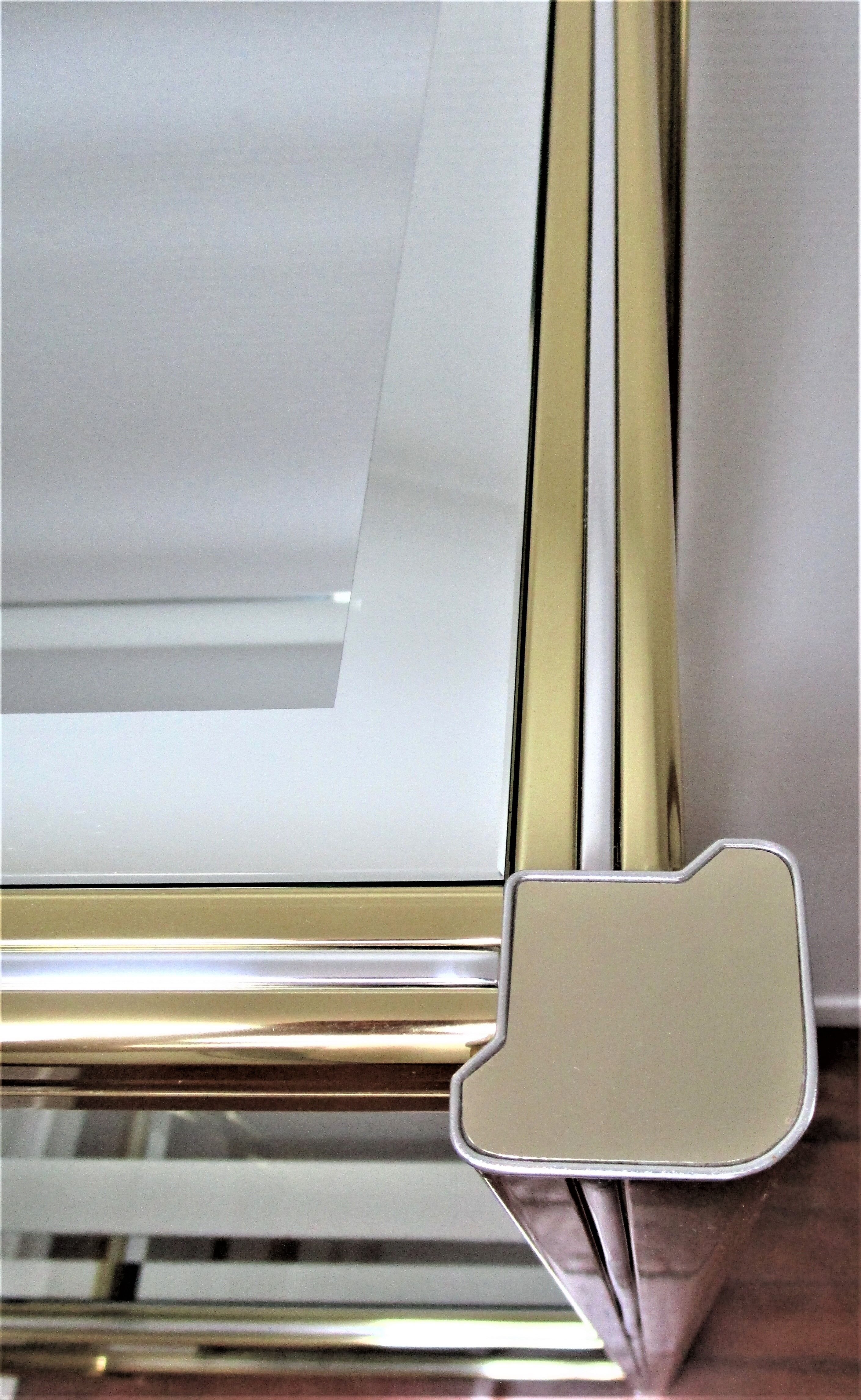 Italian design shelf chrome gilded metal and mirror glasses 70s