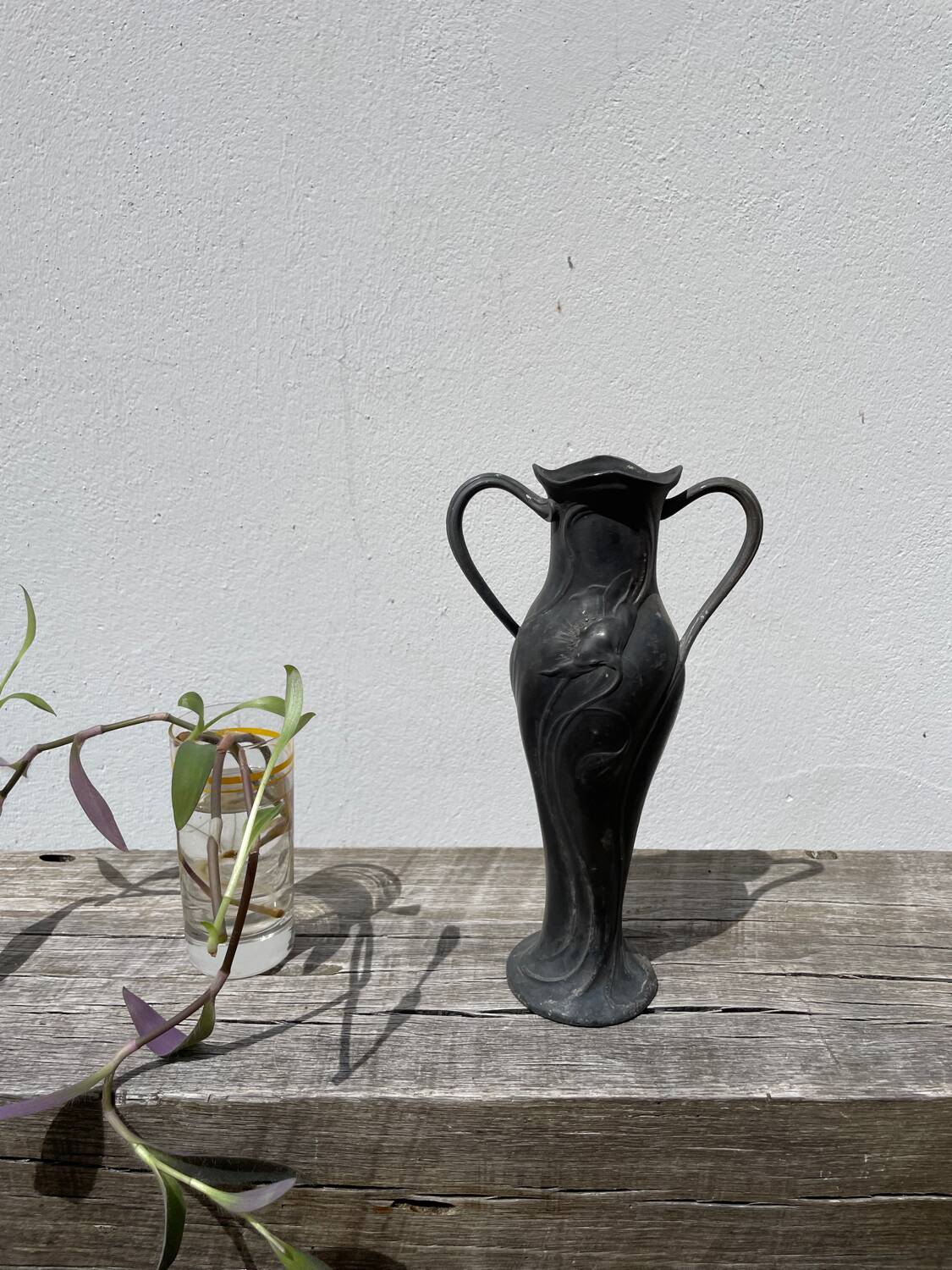 Art nouveau pewter vase 1900 signed