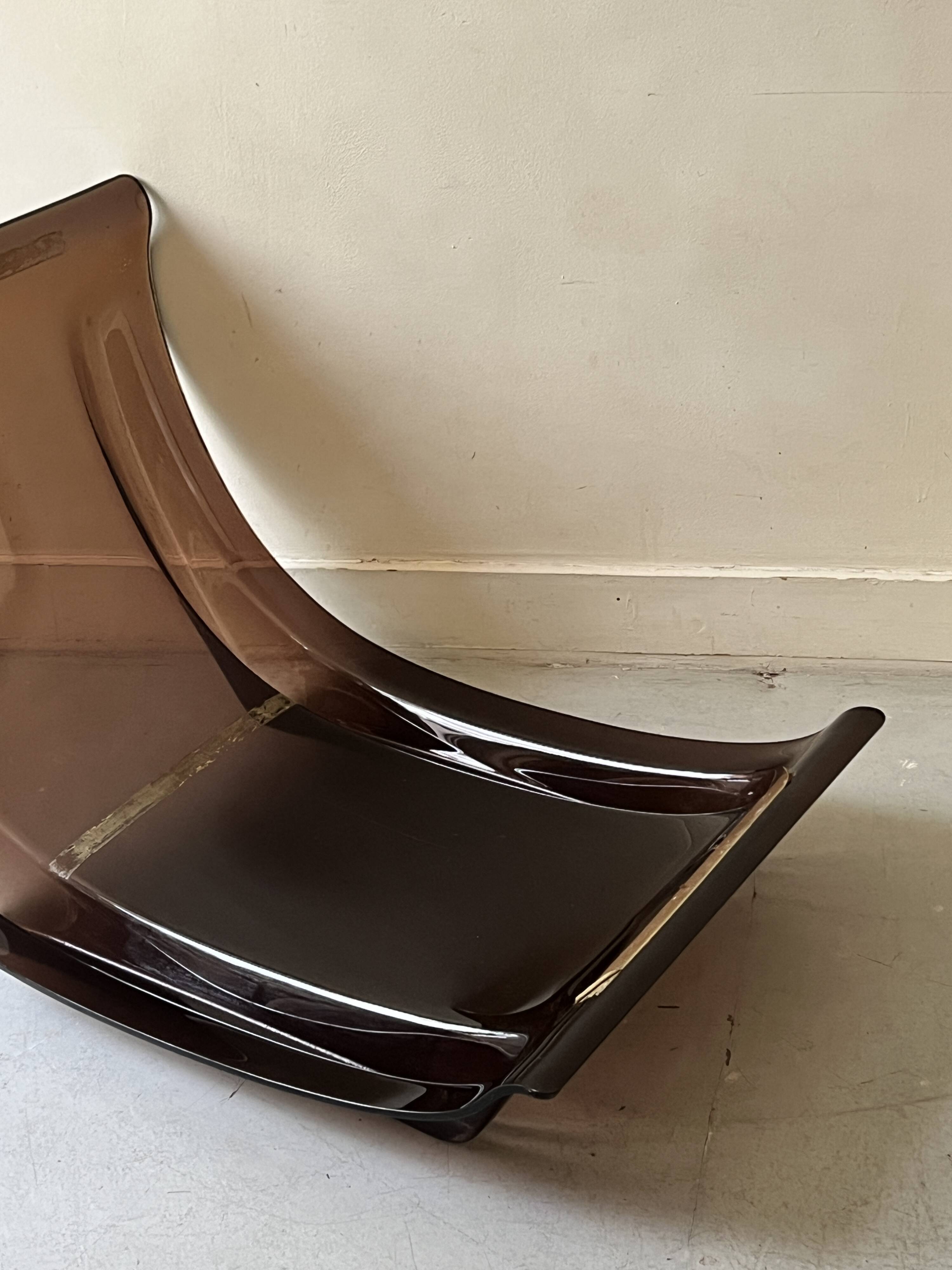 Marsala armchair in plexiglass & brown patchwork leather, Ligne Roset 1970