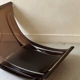 Marsala armchair in plexiglass & brown patchwork leather, Ligne Roset 1970