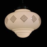 1970s Glass Pendant Light with Brass Chain , Czechoslovakia
