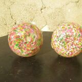 Pair of multi-colored glass baskets
