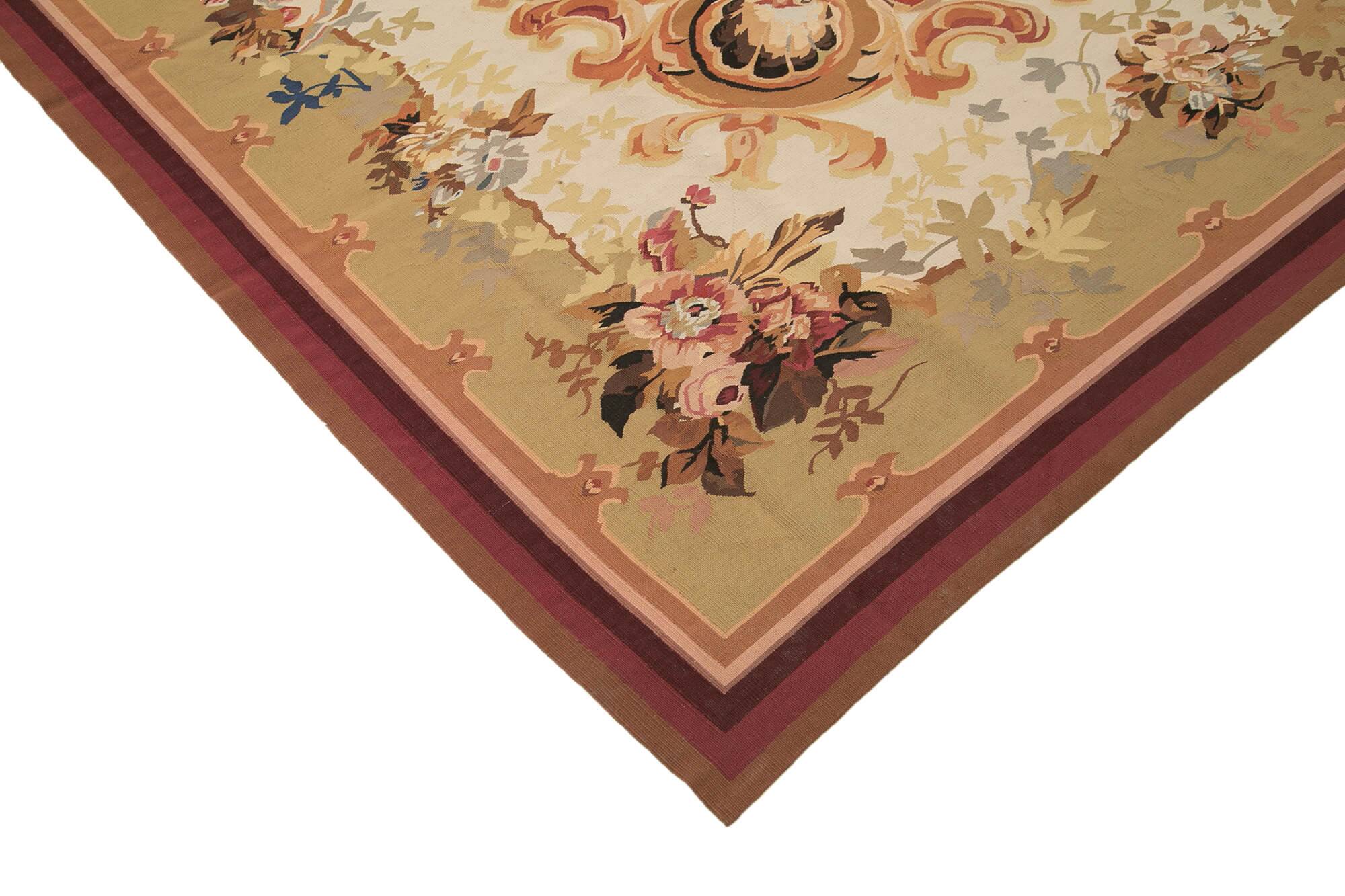 Handmade European Vintage Aubusson Kilim 265 cm x 362 cm