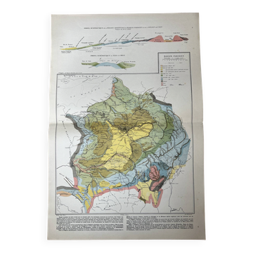 Carte ancienne Bassin Parisien géologique 55x37,5cm