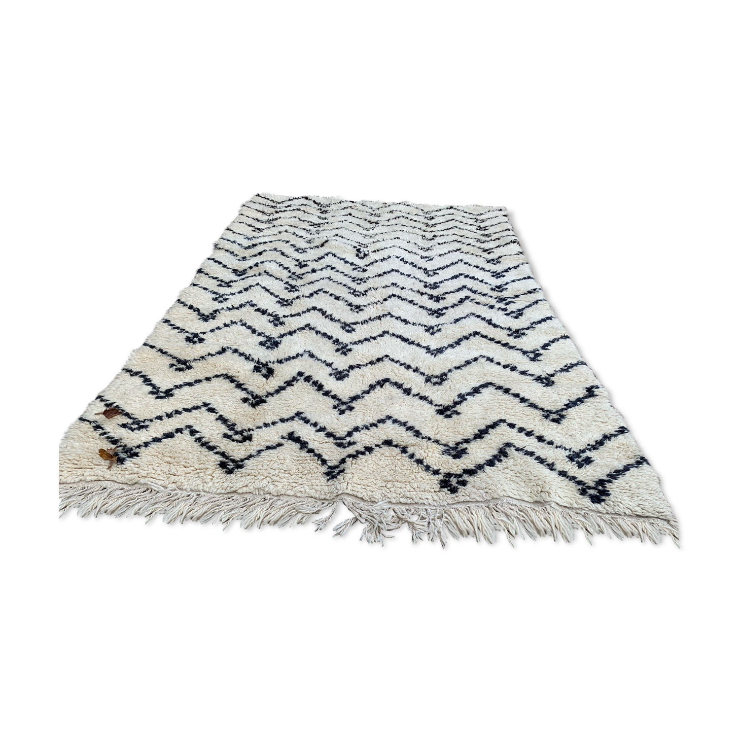 Berber carpet Beni Ouarain ecru and black, 325 x 202 cm