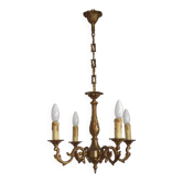 French Vintage Art Nouveau Style 4 Light Quality Bronze Chandelier