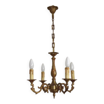 Chandelier en bronze de qualité à 4 lumières dans le style Art Nouveau vintage français