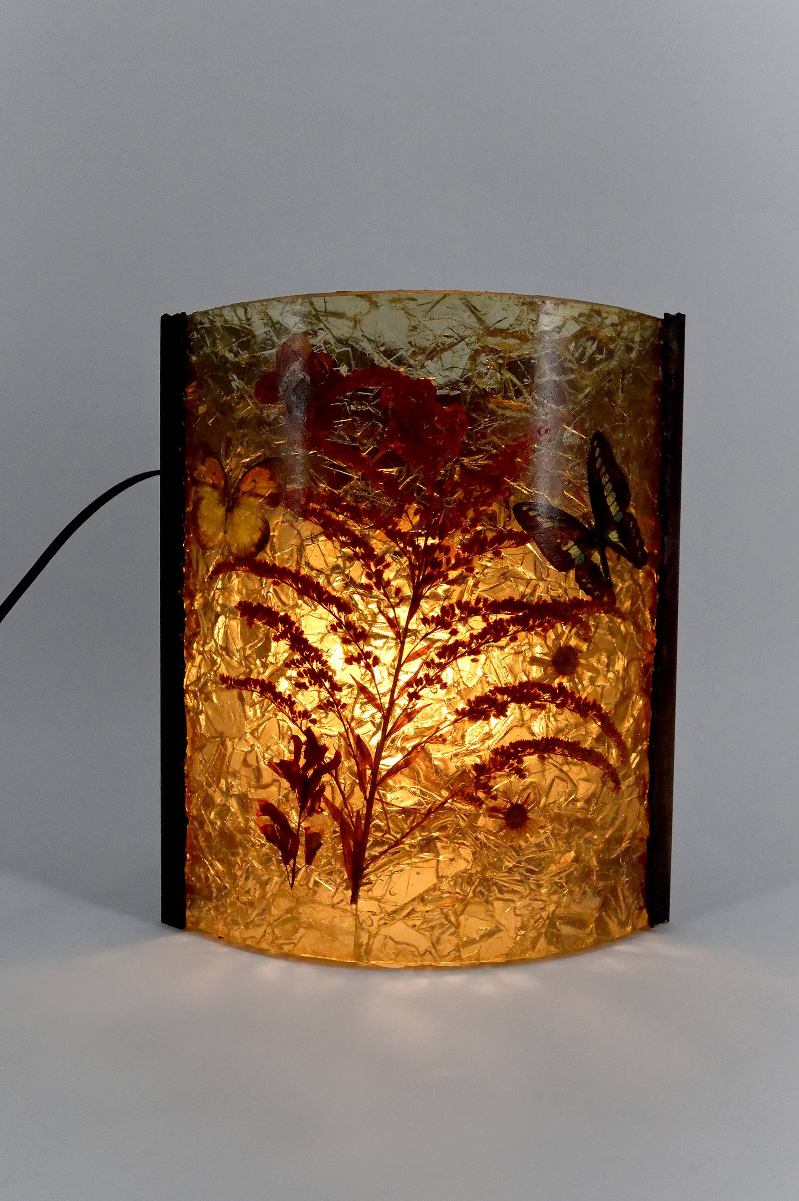 Corner wall light from the potters of Accolay in patinated copper and fractal resin,